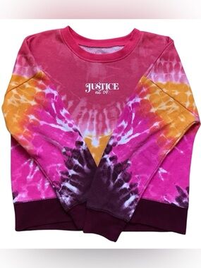 Justice Girl Tie Dye Fleece Lined Sweatshirt size 7-8. Relaxed Fit